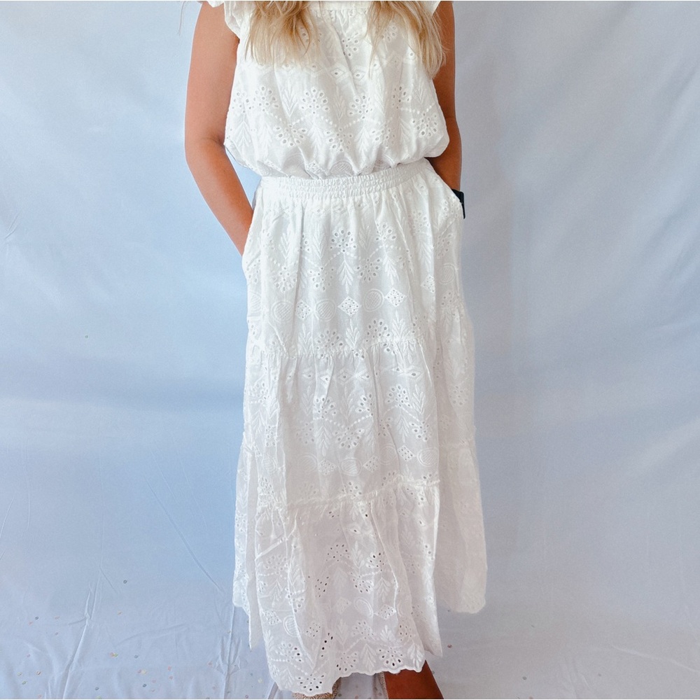 White Eyelet Tiered Maxi Skirt
